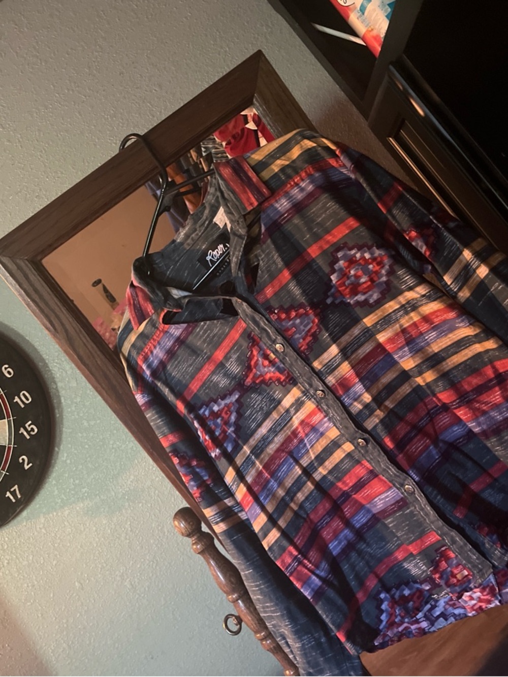 Vintage roper Button-Up Shirt with Multicolor Aztec Stripes